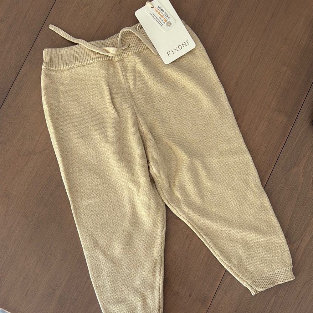 NWT Fixoni Clothing Cream bamboo Jogger Sweatpants Relaxed Fit